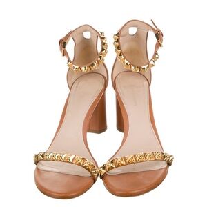 Studded Tan and Gold Women's Sandal Block Heels